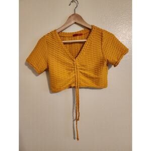 ROMA CONCEPT Flax Yellow Scrunch Textured Crop Top Size S